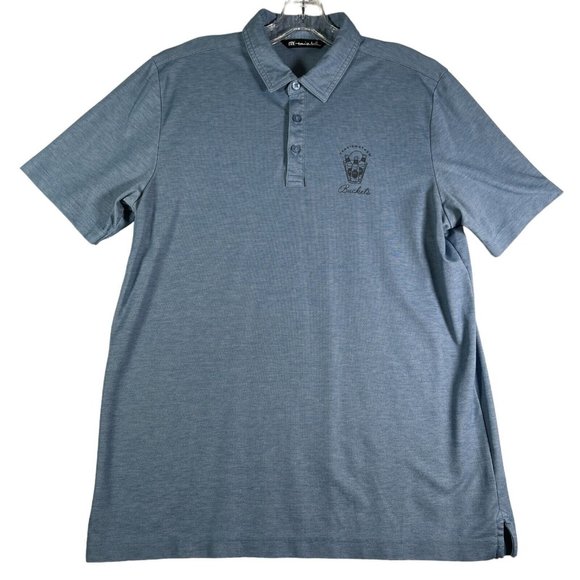 Travis Mathew Polo Shirt Mens Size L Blue Buckets Beer Bottles Short Sleeve Golf - Picture 1 of 10